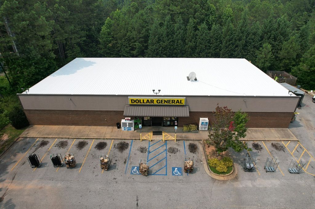 aerial angle of Dollar General in GA with new roof coating